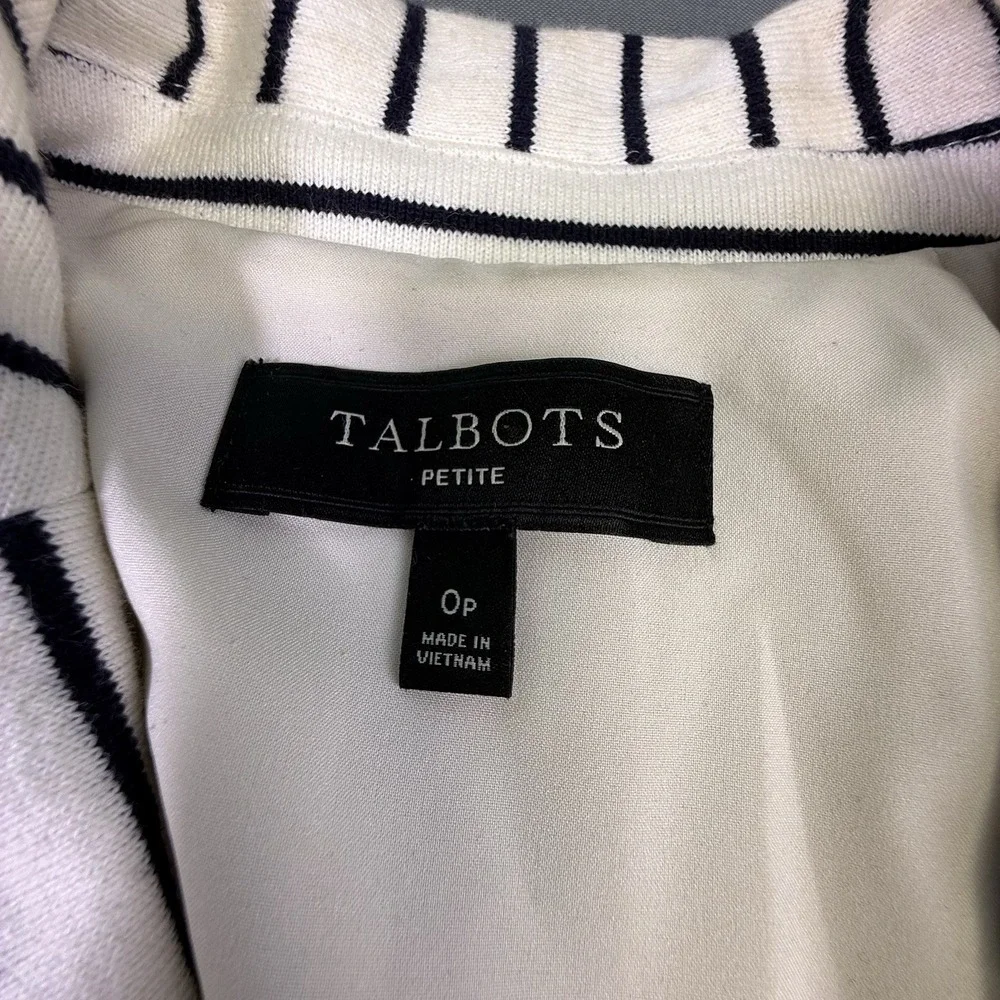 Talbots OP White‎ Black Striped Cotton Knit Jacket Long Sleeve Buttons